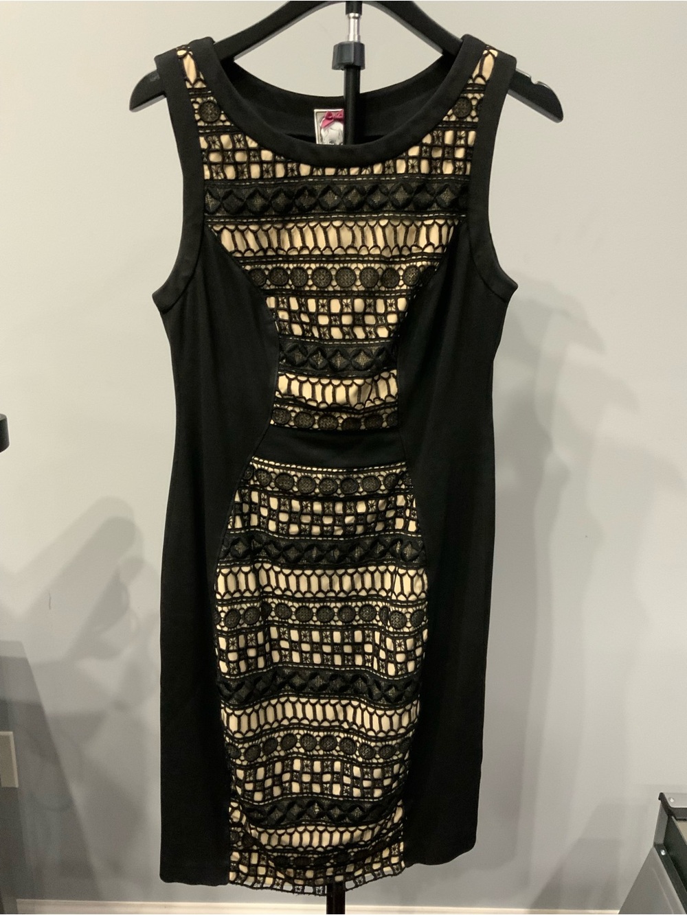 Yoana Baraschi Black Nude Lace Panel Sheath Size 6